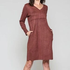 JOH Auora Mahagony Long-sleeve Suede Shift Dress Medium Minimalist Stylist NEW